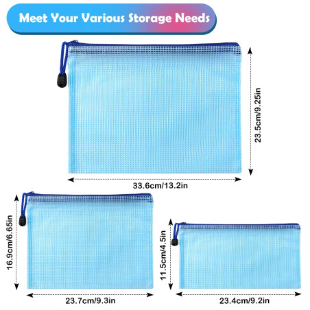 Oderra Pochette Plastique A4+A5+A6, 15PCS Pochette Zippée, PVC Mesh Zipper Pouch Document Wallet, Ranger Papiers petits Objets d
