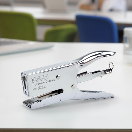 Rapesco 1298A Pince Agrafeuse Classique Porpoise et 10.000 Agrafes de Type 26/8mm, Capacité de 45 Feuilles, Chrome