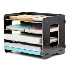 EXERZ Organiseur de fichiers en bois à 4 niveaux pour bureau, fournitures de bureau, porte-documents, devoirs d'étudiant, travai