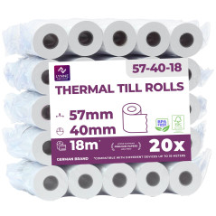 LYNNE - Rouleau TPE Carte Bancaire 57x40x12 - Bobine papier thermique 57mm x 18m x 12mm - Papier Rouleaux TPE - Rouleau CB therm