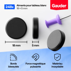GAUDER Aimants pour Tableau Blanc, Réfrigérateur & Bureau - Disques Magnétiques Ronds Puissants - Aimants Noirs pour Un Usage Qu