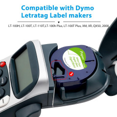 Aken Ruban Compatible avec Dymo LetraTag Papier Ruban 12mm x 4m Noir sur Blanc, Compatible avec Dymo Étiqueteuse LT-100H LT-100T