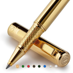 Scriveiner Stylo Roller Coffret Stylo Roller Or Finition Plaqué or véritable, Rechargeable, Beau Cadeau pour Homme & Femme avec