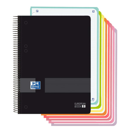 Oxford, Cahier A5 quadrillé 5 x 5, couvercle en plastique, 160 feuilles, 8 boîtes de couleur, carnet microperforé Noir