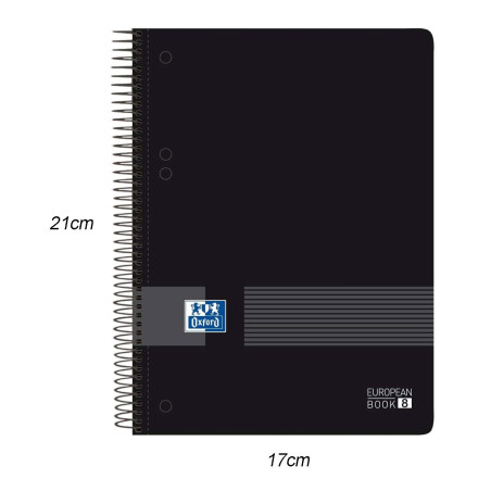 Oxford, Cahier A5 quadrillé 5 x 5, couvercle en plastique, 160 feuilles, 8 boîtes de couleur, carnet microperforé Noir