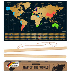 envami® Carte du Monde à Gratter Avec Cadre 68 X 43 CM en Anglais Doré - Planisphère - Map Carte - Poster à Gratter - Scratch Of