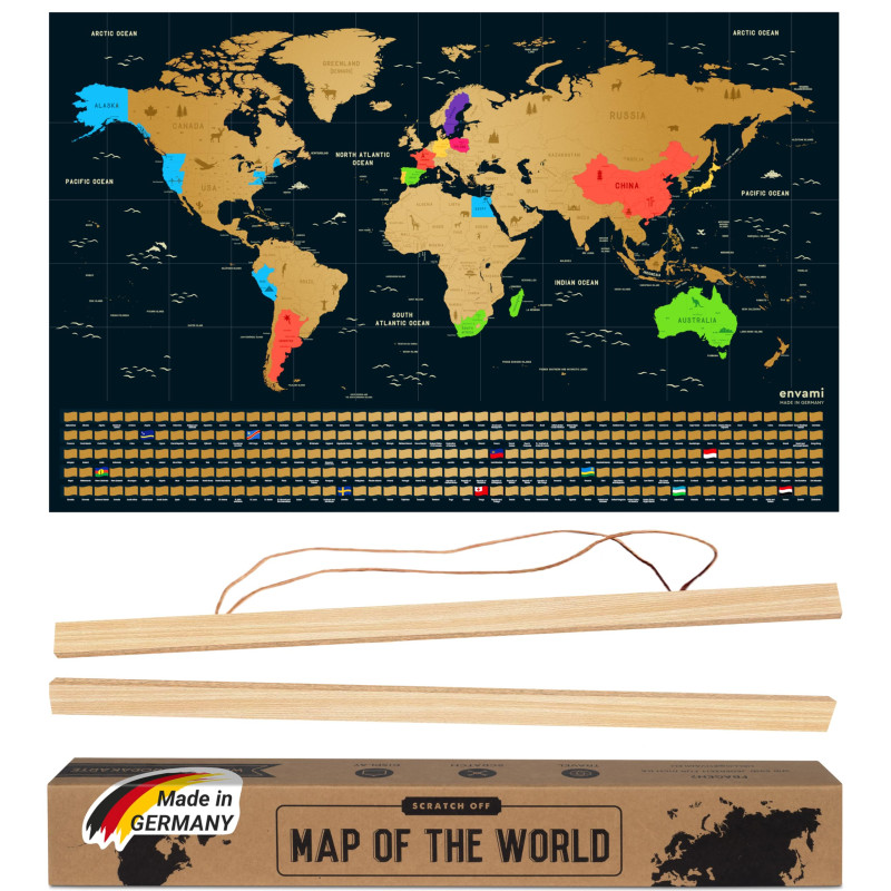 envami® Carte du Monde à Gratter Avec Cadre 68 X 43 CM en Anglais Doré - Planisphère - Map Carte - Poster à Gratter - Scratch Of envami® Carte du Monde à Gratter Avec Cadre 68 X 43 CM en Anglais Doré - Planisphère - Map Carte - Poster à Gratter - Scratch Of