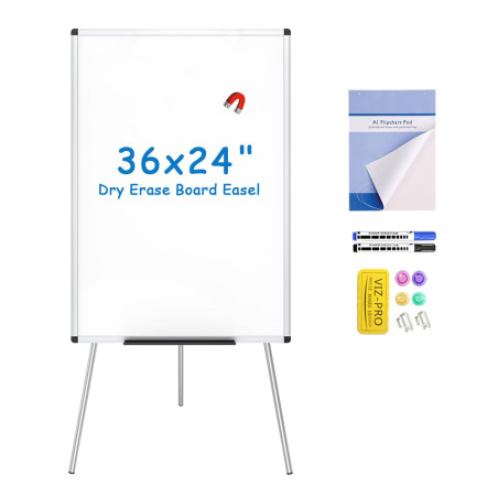 VIZ-PRO Tableau Blanc Magnétique sur Pied 90x60 cm, Hauteur Réglable, Portable Léger, Effaçable à Sec, pour Bureau, École, Maiso