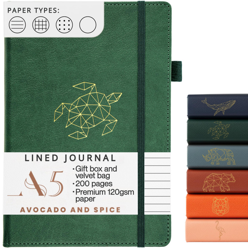 Avocado and Spice Carnet de notes A5 à couverture rigide avec coffret cadeau et sac en velours – de qualité supérieure – pour vo