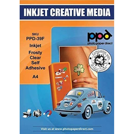 PPD A4 x 50 Autocollants PREMIUM Semi-Transparent/Translucide, Personnalisé, Impression Jet d'Encre, Etiquettes Bouteilles et Bo