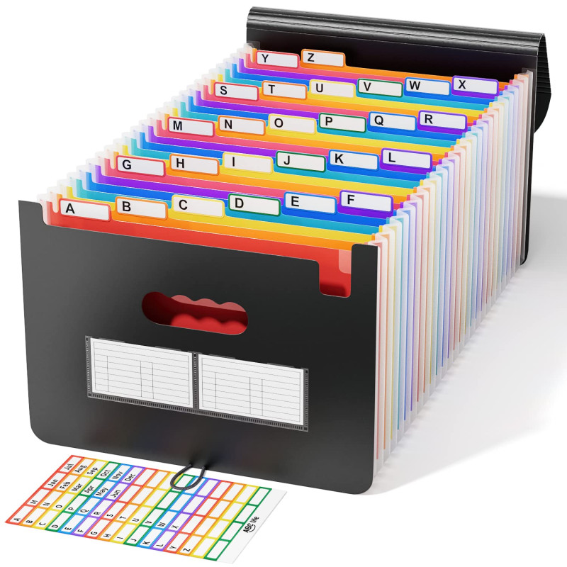 ABClife Trieur A4 26 Poches Avec Couvercle, Organiseur Documents Extensible Accordéon Avec Plastique Fichier