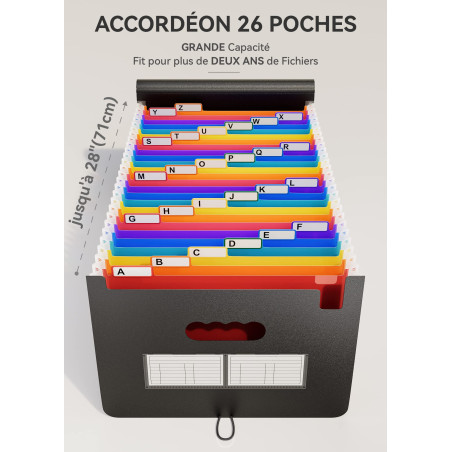 ABClife Trieur A4 26 Poches Avec Couvercle, Organiseur Documents Extensible Accordéon Avec Plastique Fichier