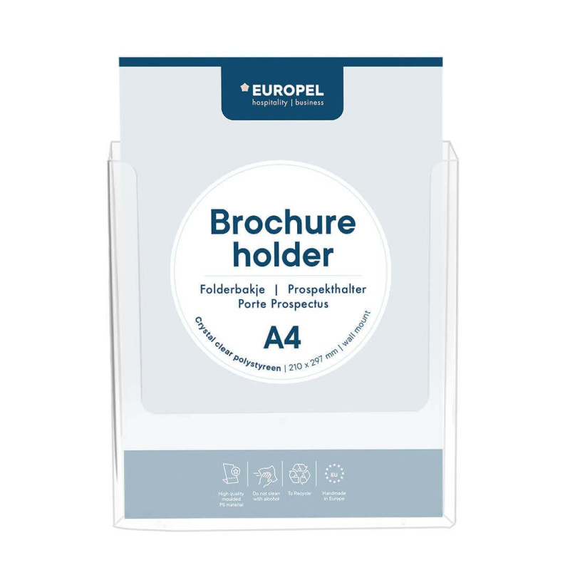 EUROPEL Porte-brochure A4, Acrylique transparent, Fixation Murale, Présentoir, Distributeur, Prospectus, Dépliant, Menu, Bureau,