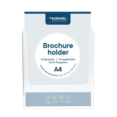 EUROPEL Porte-brochure A4, Acrylique transparent, Fixation Murale, Présentoir, Distributeur, Prospectus, Dépliant, Menu, Bureau,
