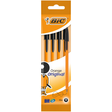Bic - Orange - Pochette de 4 Stylos-billes - Noir