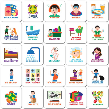 Smarfer - Pictogrammes magnétiques pour Tableau de Planification hebdomadaire - 50 pièces - Français - Enfants - Routine Quotidi