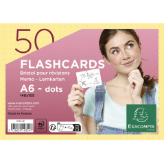 Exacompta - Réf. 10354E - Paquet de 50 Flashcards sous film + anneau - bristol dots perforé - cartes de révisions faciles à util