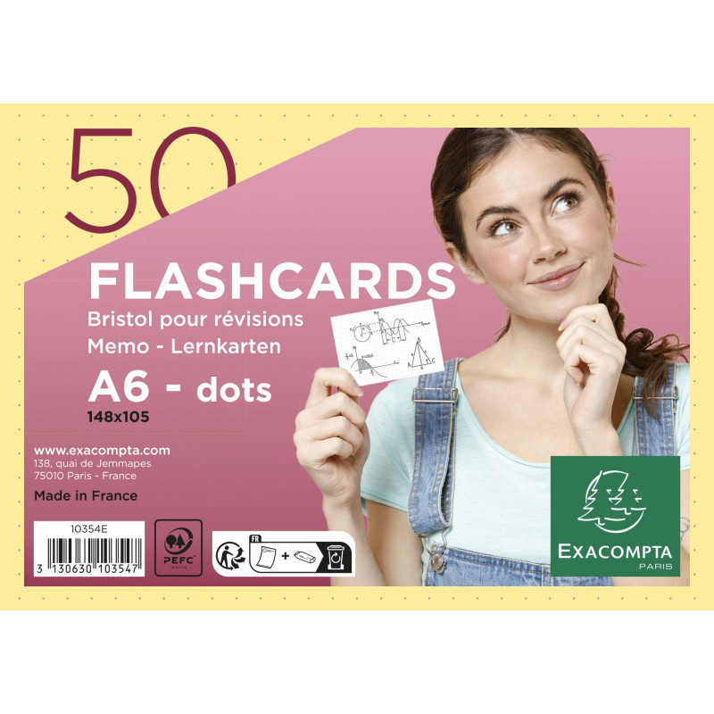 Exacompta - Réf. 10354E - Paquet de 50 Flashcards sous film + anneau - bristol dots perforé - cartes de révisions faciles à util Exacompta - Réf. 10354E - Paquet de 50 Flashcards sous film + anneau - bristol dots perforé - cartes de révisions faciles à util