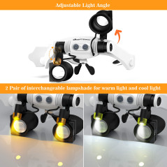 Lightswim Loupe Serre-tête avec lumière LED, Loupe Mains Libres avec 2 lumières LED Lentille Interchangeable 3X 4X 5X 6X 7X 10X 