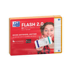 Oxford Flash 2.0 - 80 Fiches Bristol Flash Cards A6 (10,5 x 14,8cm) Petits Carreaux Cadre Orange