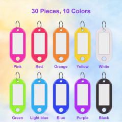 Skaaisont 30 Porte Clef Etiquette,Porte Clés en Plastique 10 Couleurs,Porte étiquette Inscriptibles pour de Maison,Peut être Uti