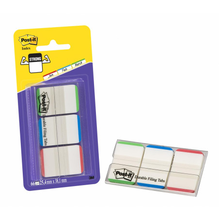Post-It Marque-Pages Rigides, Moyen, 66 Onglets (25.4 mm x 38.1 mm) Rouge, Bleu et Vert - Pour Marquer, Surligner ou Codifier de