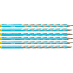 STABILO EASYgraph S - Crayon graphite ergonomique - Lot x 6 crayons papier - HB - bleu - Gaucher