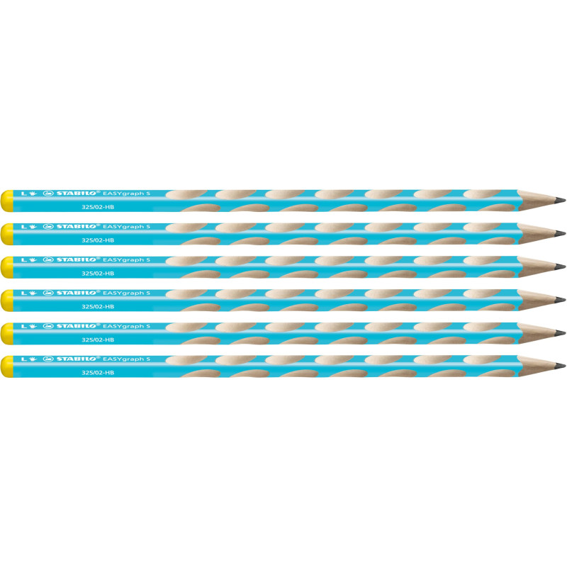 STABILO EASYgraph S - Crayon graphite ergonomique - Lot x 6 crayons papier - HB - bleu - Gaucher