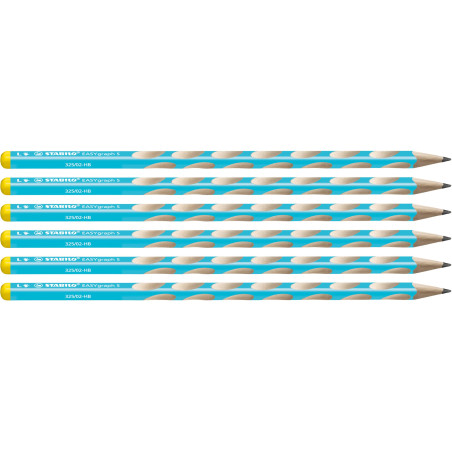 STABILO EASYgraph S - Crayon graphite ergonomique - Lot x 6 crayons papier - HB - bleu - Gaucher