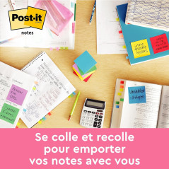 Post-it Z-Notes Autocollantes, Pack de 6 Blocs, 100 Feuilles par Bloc, 76 mm x 76 mm, Jaune, Vert, Violet, Rose, Orange - Feuill