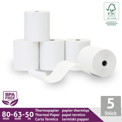 LYNNE - Rouleau Thermique 80x63x12 - Bobine 80x63 pour imprimante - Rouleau imprimante thermique 80mm x 50m x 12mm - Sans BPA - 