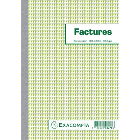 Exacompta - Réf- 3278E - Paquet de 10 manifolds FACTURES - avec mention TVA - 50 feuillets numérotés et autocopiants - duplicata