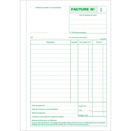 Exacompta - Réf- 3278E - Paquet de 10 manifolds FACTURES - avec mention TVA - 50 feuillets numérotés et autocopiants - duplicata