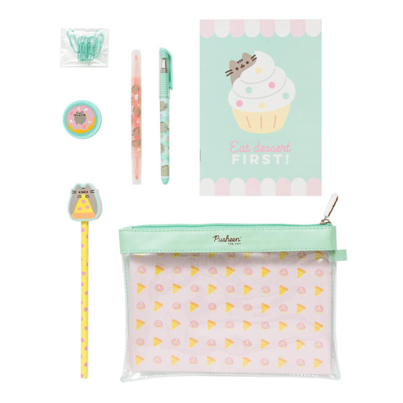 Grupo Erik - Set De Papeterie Pusheen Foodie Collection | Inclut : 1 Stylo Gel, 1 Surligneur, 1 Crayon De Papier, 1 Carnet A5, 1