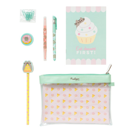 Grupo Erik - Set De Papeterie Pusheen Foodie Collection | Inclut : 1 Stylo Gel, 1 Surligneur, 1 Crayon De Papier, 1 Carnet A5, 1
