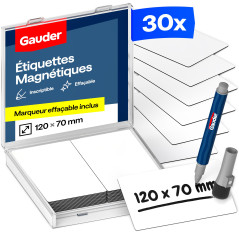 GAUDER Étiquettes Magnétiques Inscriptibles | (120 x 70 mm) Cartes Magnétiques Effaçables | Pour Tableaux Kanban et Blanc