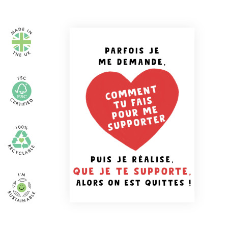 Central 23 Carte d'anniversaire humoristique pour homme femme - COMMENT TU FAIS POUR ME SUPPORTER - Carte d'anniversaire de mari