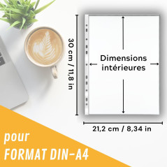 perfect line 200 pochettes transparentes pour documents DIN-A4, pochette plastique transparentes, pochette A4 grainées, 60 micro