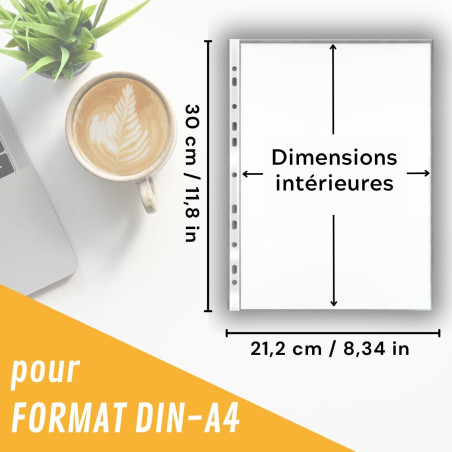 perfect line 200 pochettes transparentes pour documents DIN-A4, pochette plastique transparentes, pochette A4 grainées, 60 micro
