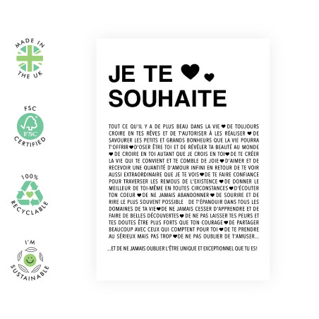 Central 23 Carte d'anniversaire douce pour femme - JE TE SOUHAITE - Carte de voeux pour homme - Cadeau d'anniversaire pour ami -