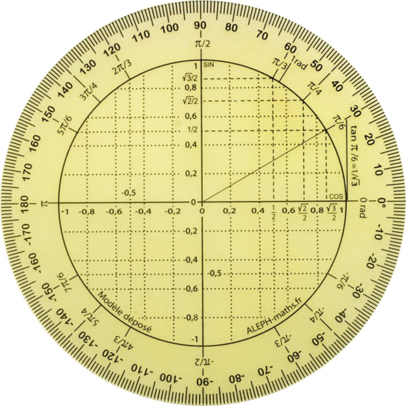 Aleph rapporteur trigonométrique 11 cm Aleph rapporteur trigonométrique 11 cm