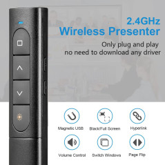 VOVIGGOL Telecommande Ordinateur Powerpoint USB/Type-C 2 en 1 avec Volume Lien Hypertexte,2.4GHz USB Presentation Cliqueur Zapet