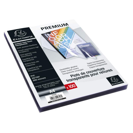 Exacompta - Réf. 42746E - Paquet de 100 plats en PVC 30/100ème cristal lisse haute transparence pour couvertures transparentes -