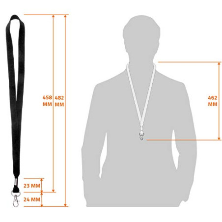 Karteo Lanière pour porte-badge et clés, bande non imprimée noir, lanyard avec mousqueton, peut servir comme porte-badge et port