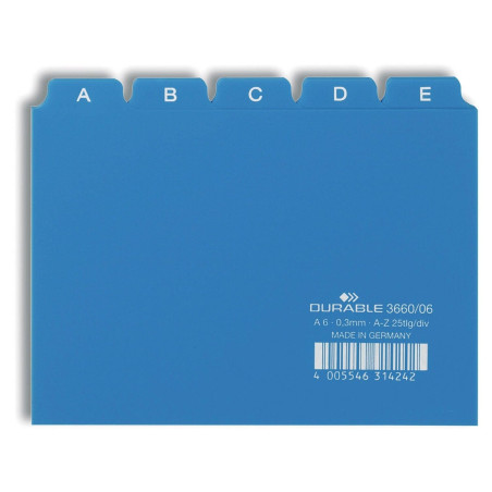 Durable 366006 Jeu de 25 Intercalaires avec onglets imprimés A Z format A6 Bleu