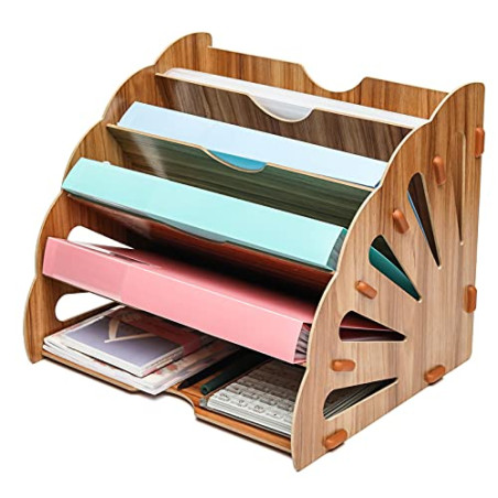 EXERZ Classeur En Bois 5 Niveaux Queue De Paon Pour Rangement De Bureau, Fournitures De Bureau, Document, Étudiant, École, Cahie