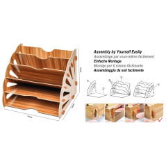 EXERZ Classeur En Bois 5 Niveaux Queue De Paon Pour Rangement De Bureau, Fournitures De Bureau, Document, Étudiant, École, Cahie