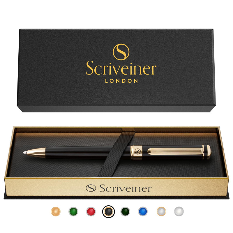 Scriveiner Stylo Bille Coffret Stylo à Bille Noir Laqué Finition Plaqué or véritable, Rechargeable et Rétractable, Beau Cadeau p Scriveiner Stylo Bille Coffret Stylo à Bille Noir Laqué Finition Plaqué or véritable, Rechargeable et Rétractable, Beau Cadeau p