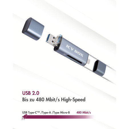 Icy Box #60068, IB-CR200-C Lecteur de Carte mémoire Externe Gris