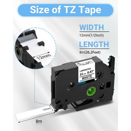 5x Oozmas TZe-231 Ruban Compatible avec Brother 12mm TZ Tape Compatible avec Brother P-touch Etiqueteuse H100lb H110 E100 D400 P